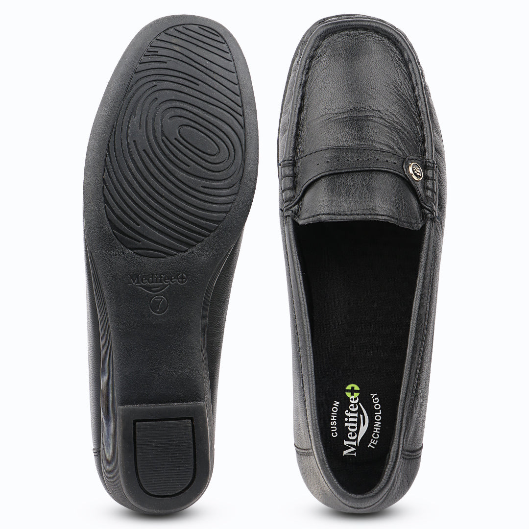 Medifeet Premium Leather Moccasin Loafers for Women | Plush Padded Footbed, Anatomical Arch Support, Breathable Inner Lining Loafers