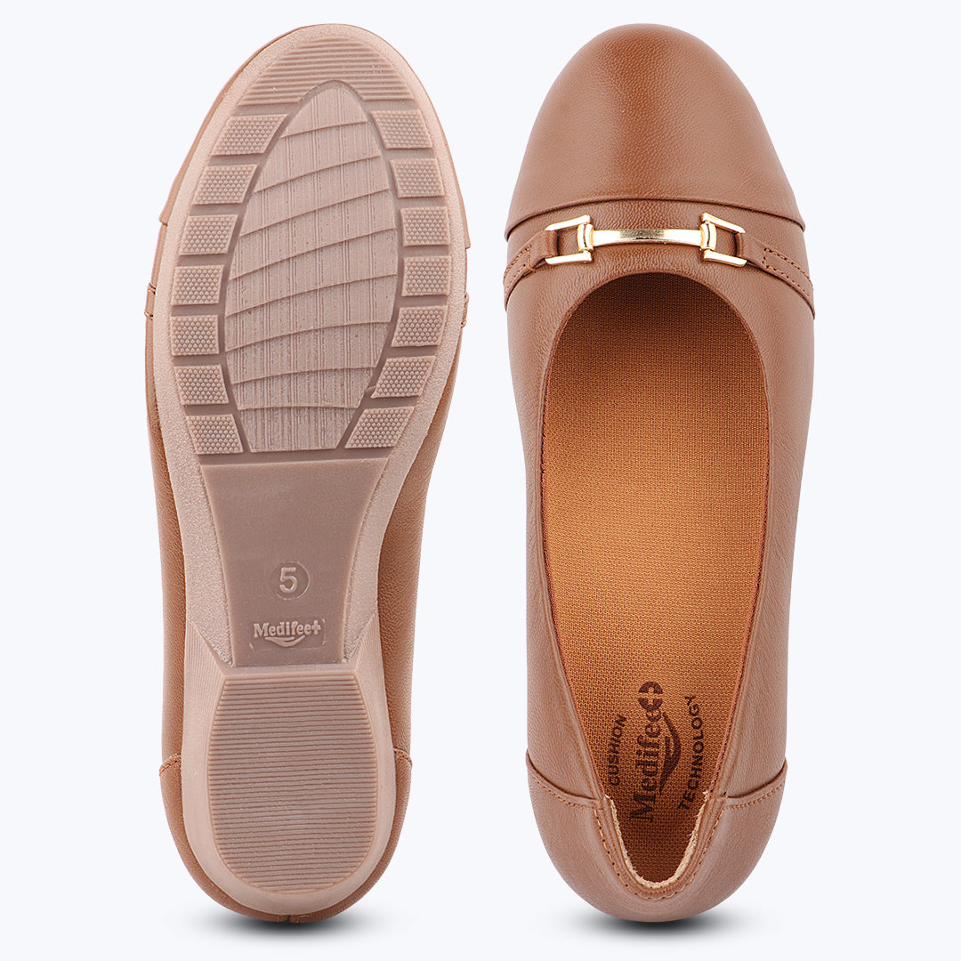 Medifeet Women's Genuine Leather Flats Ballet – (Arch Support, Cushioned Insole, Formal & Office Wear Comfort)