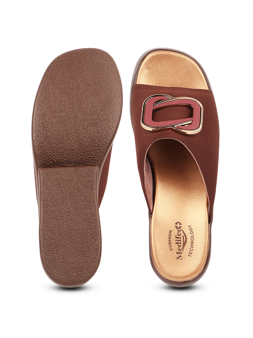 Medifeet Stylish Wedge Heel Sliders for Women (Premium Leather | Cushioned Footbed