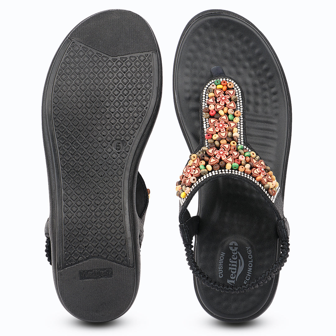 Medifeet Beaded Sandals for Women With Cushion Technology | Lightweight Orthopedic Cushion Flip-Flops | Fashion Meets All-Day Comfort