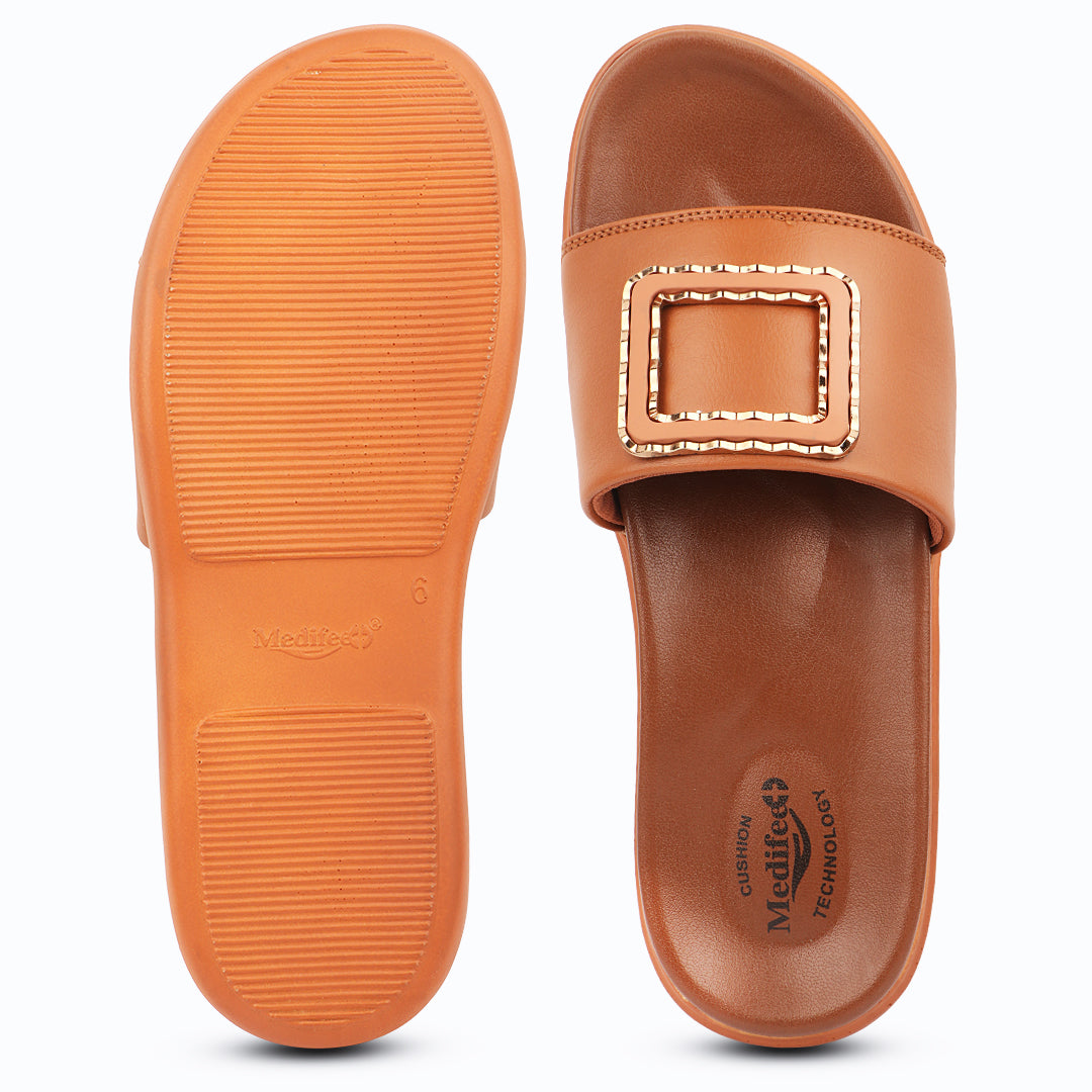Medifeet Leather Sliders for Women (Comfortable & Classic Design)