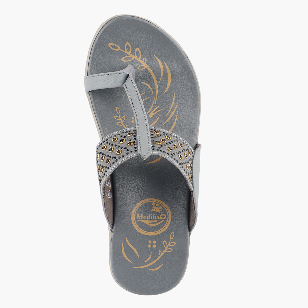 Medifeet Kolhapuri Style Comfortable Leather Slippers for Women