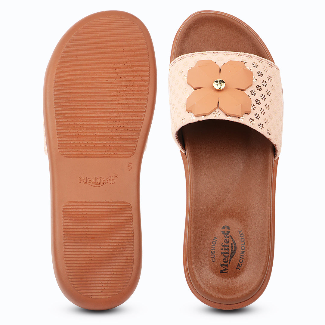 Medifeet Orthopedic Trendy Slides With Arch Support For Women's | Soft Cushion Sole Flats | Fashion Floral Footwear