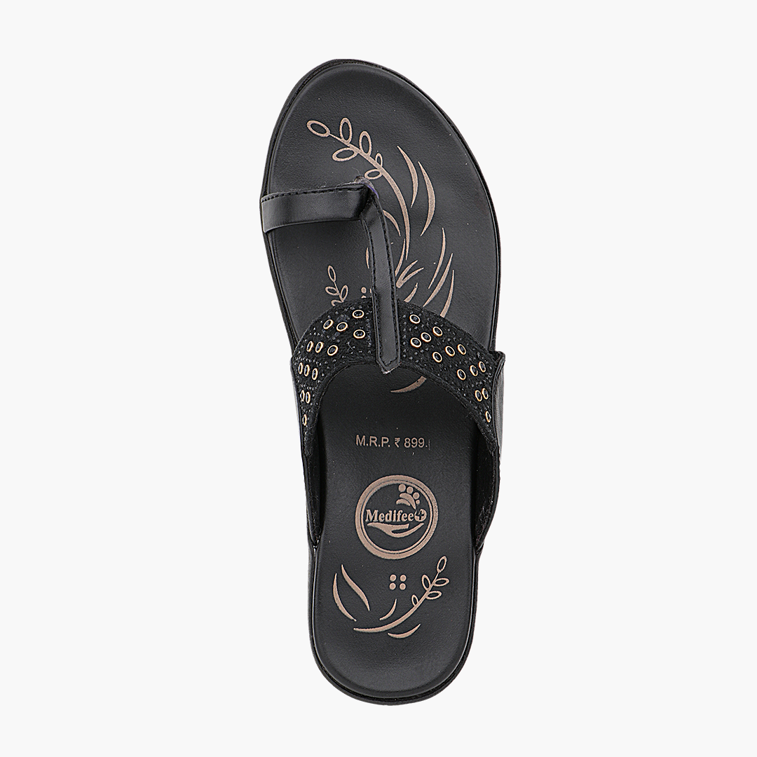 Medifeet Kolhapuri Style Comfortable Leather Slippers for Women