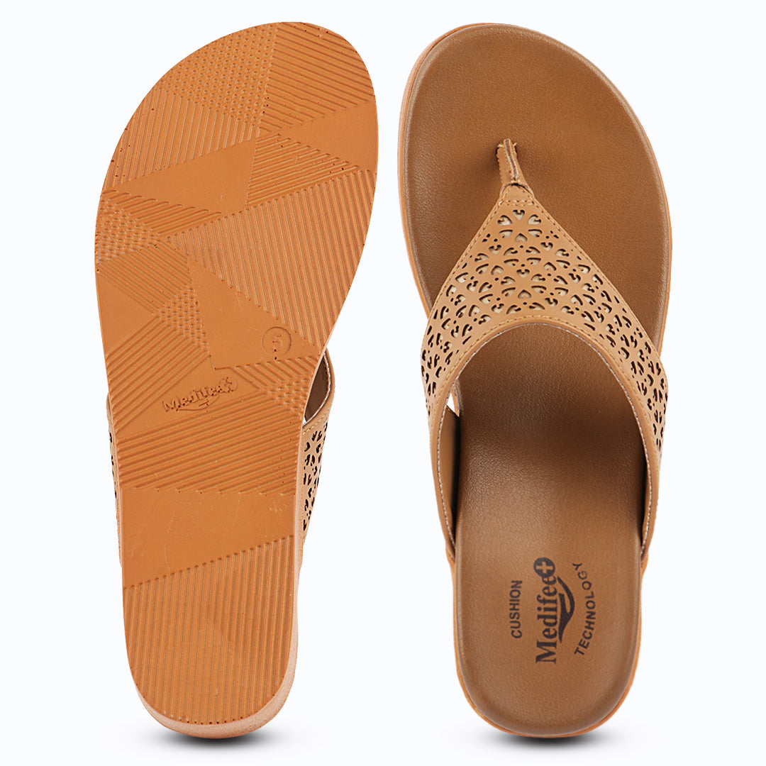 Medifeet Women’s Comfort Wedge Toe-Post Sandals | Cushioned Footbed | Stylish Laser-Cut Upper | Lightweight Platform Heels