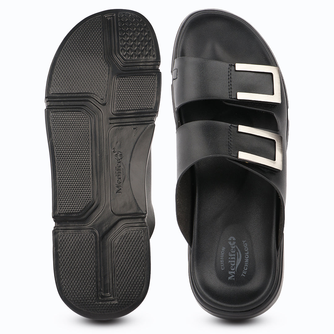 Medifeet Comfortable Toe-Ring Slide Sandals For Men's - Adjustable double straps with elegant metal buckles