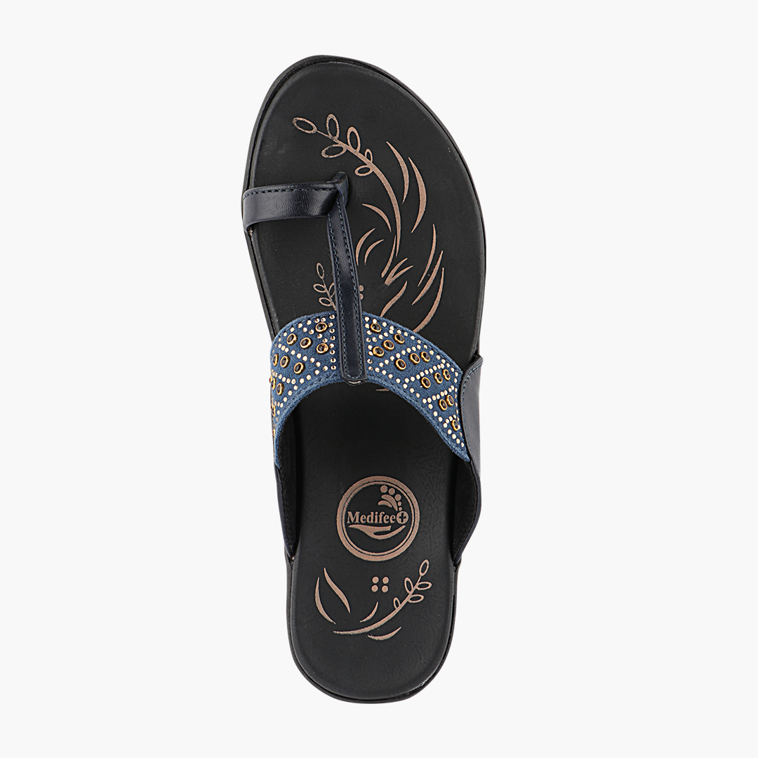 Medifeet Kolhapuri Style Comfortable Leather Slippers for Women