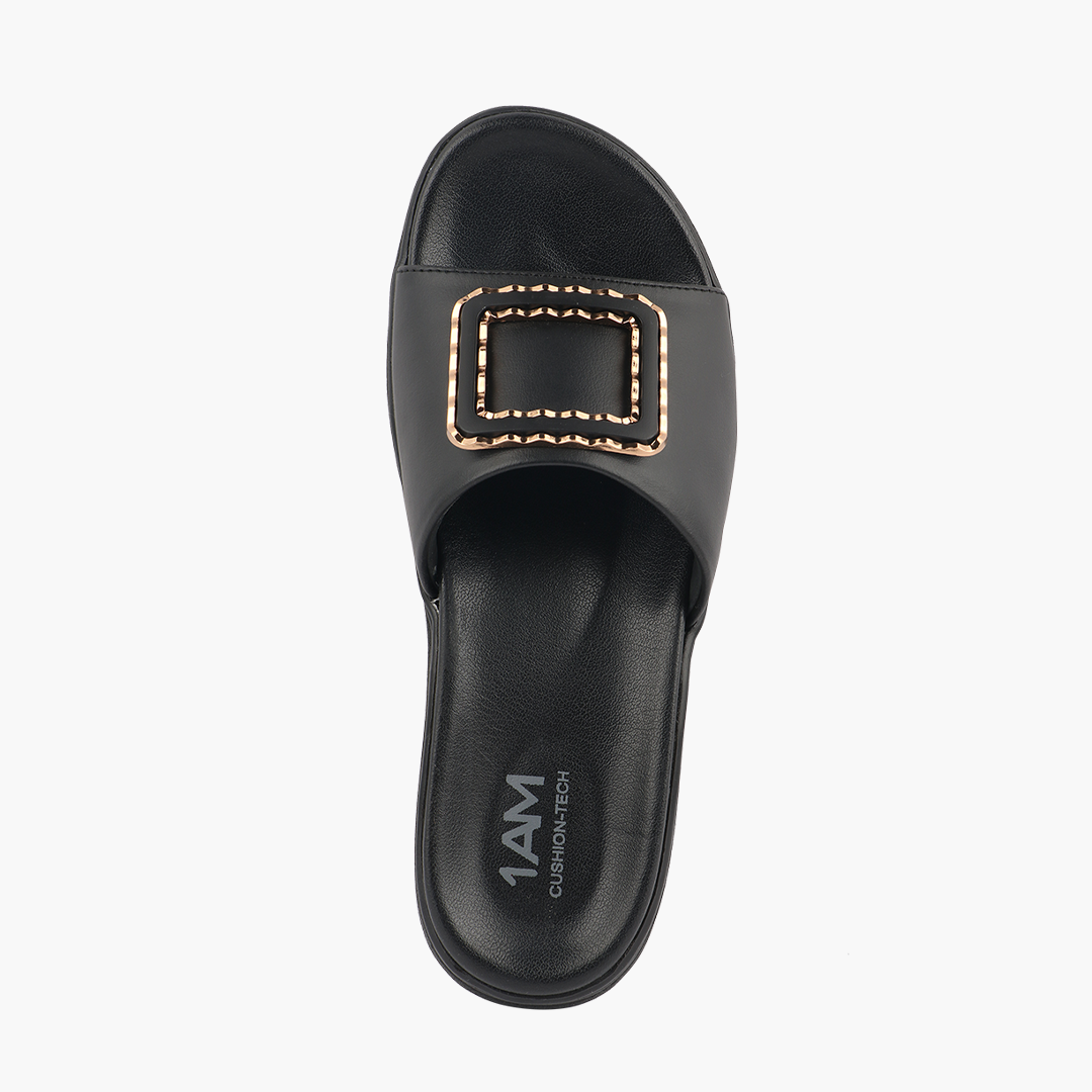 Classic Leather Slippers for Women with Cushioned Footbed