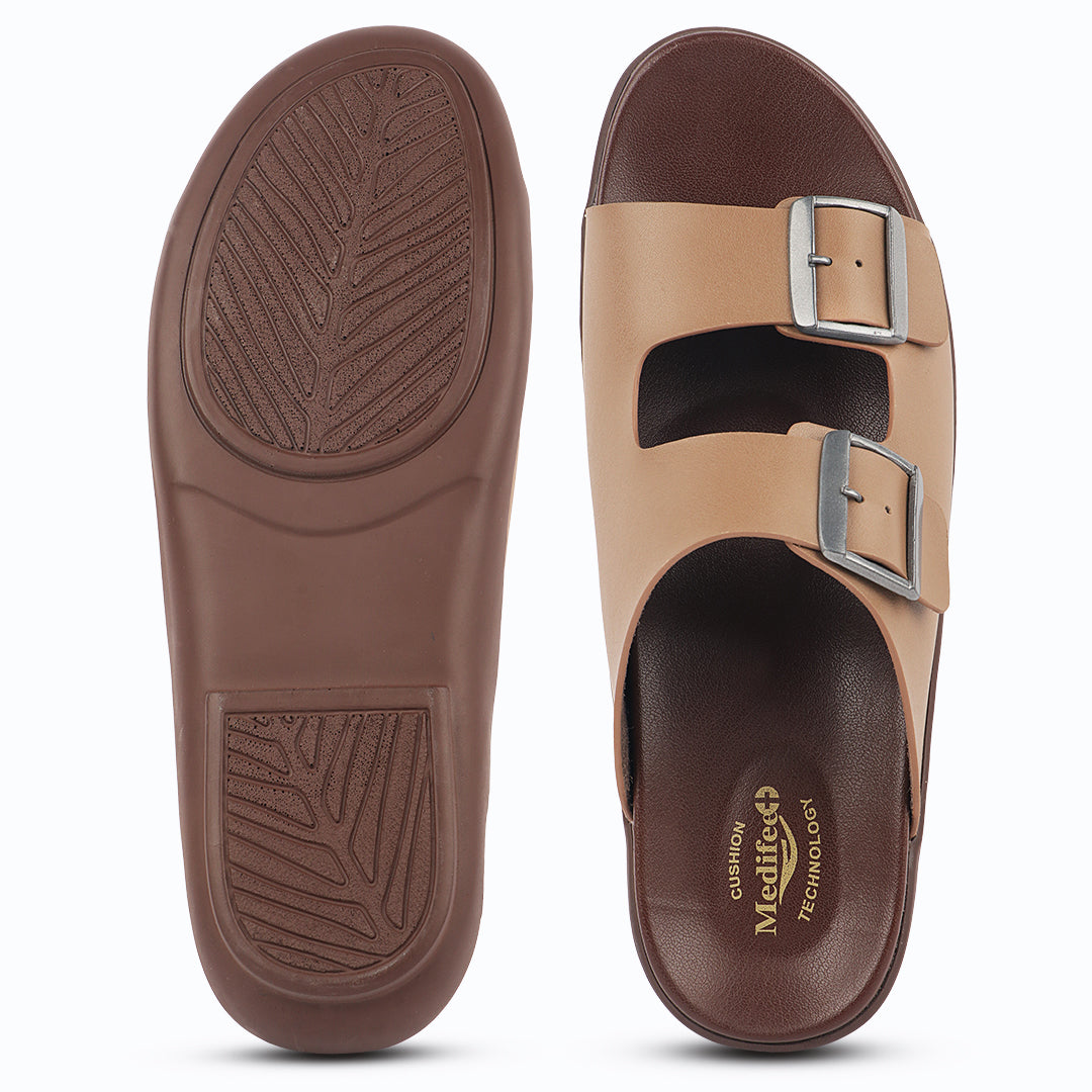 Medifeet Dual Buckle Leather Slippers for Men(Extra Comfortable with Arch Support)