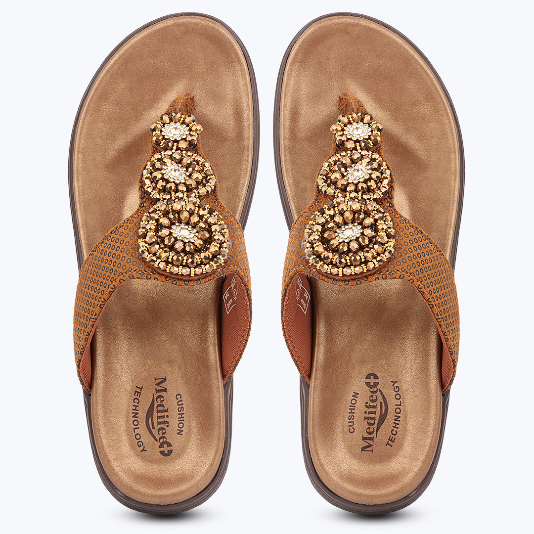 Medifeet Women’s Orthopedic Sandals with Arch Support – Comfortable Beaded Slip-On Flats