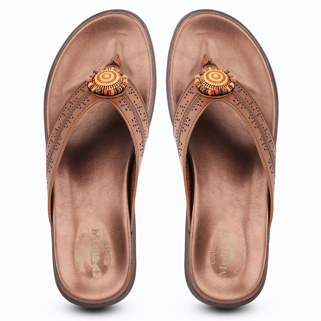 Medifeet Premium Laser Cut Strap with Elegant Embellishment Design Slippers For Women's - Everyday Comfort