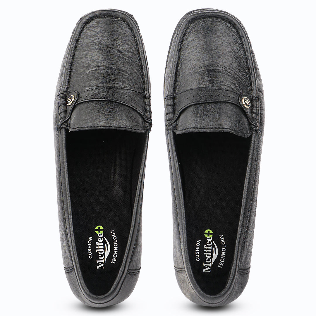 Medifeet Premium Leather Moccasin Loafers for Women | Plush Padded Footbed, Anatomical Arch Support, Breathable Inner Lining Loafers