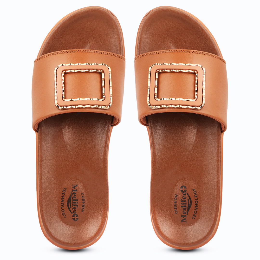 Medifeet Leather Sliders for Women (Comfortable & Classic Design)