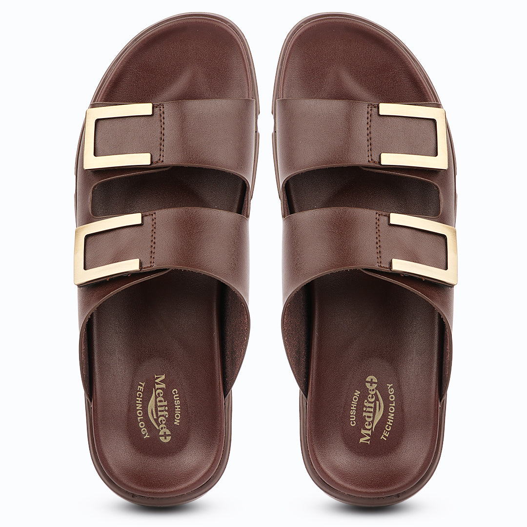 Medifeet Comfort Slide Sandals For Men's - Adjustable double straps with elegant metal buckles