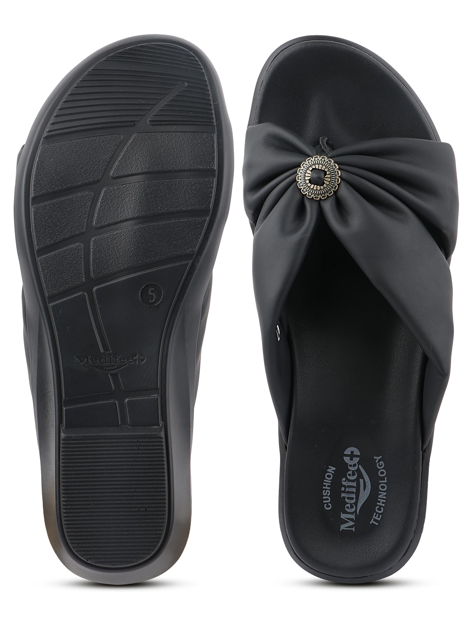 Medifeet Women's Fashion Orthopedic Bow Slide Sandals - Stylish Bow Embellishment | Arch Support | Bounce Back Cushion Midsole | Soft Comfortable Upper | Anti-Skid Outsole | Pain free Walking