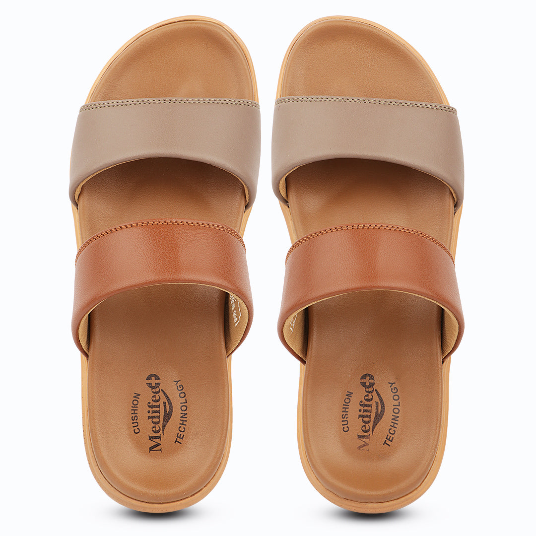Medifeet Women’s Elegant Dual Tone Comfortable Slides with Orthopedic Cushioned Footbed & Arch Support