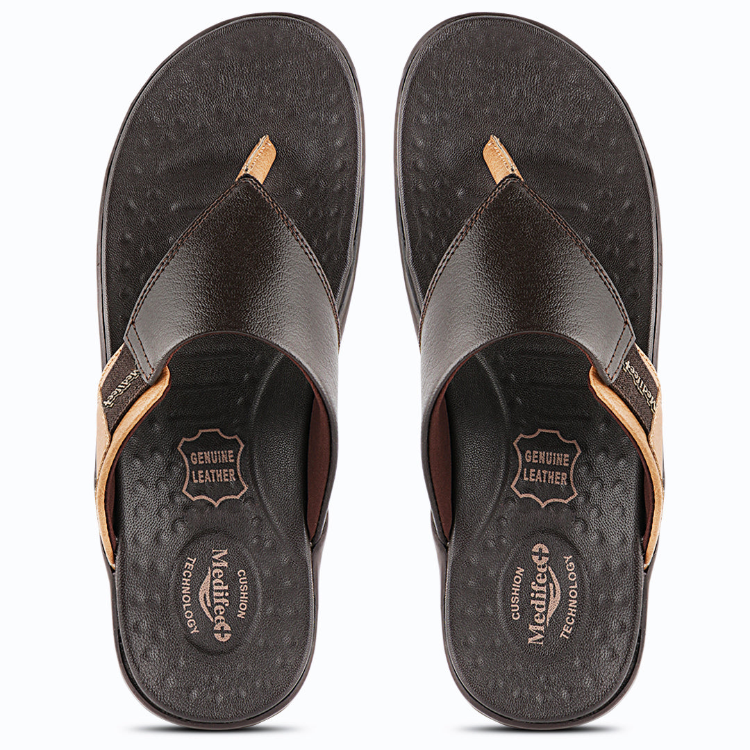 Medifeet All Day Comfort men's Slippers
(Leather Slippers | V Strapped Design)