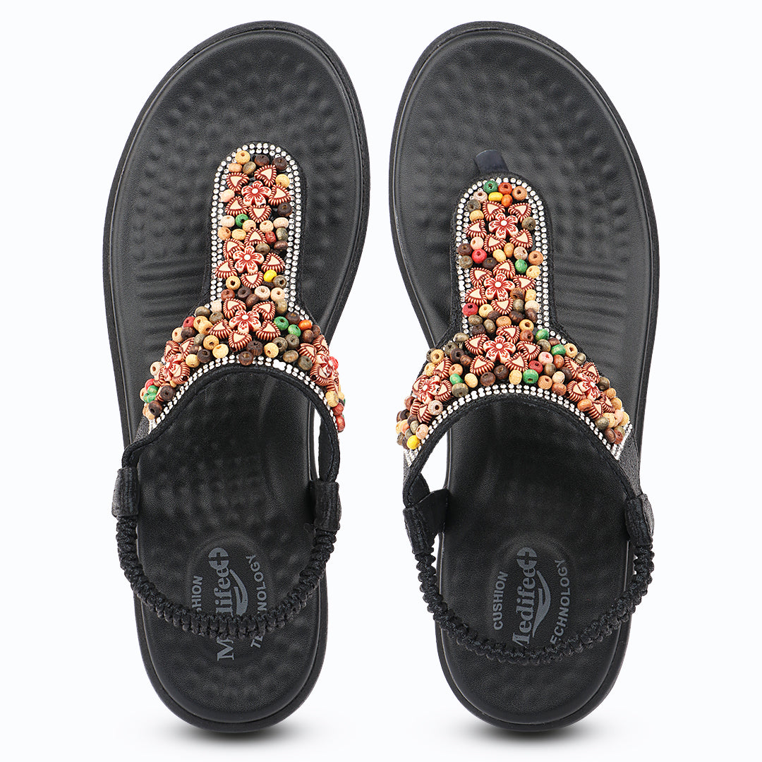 Medifeet Beaded Sandals for Women With Cushion Technology | Lightweight Orthopedic Cushion Flip-Flops | Fashion Meets All-Day Comfort