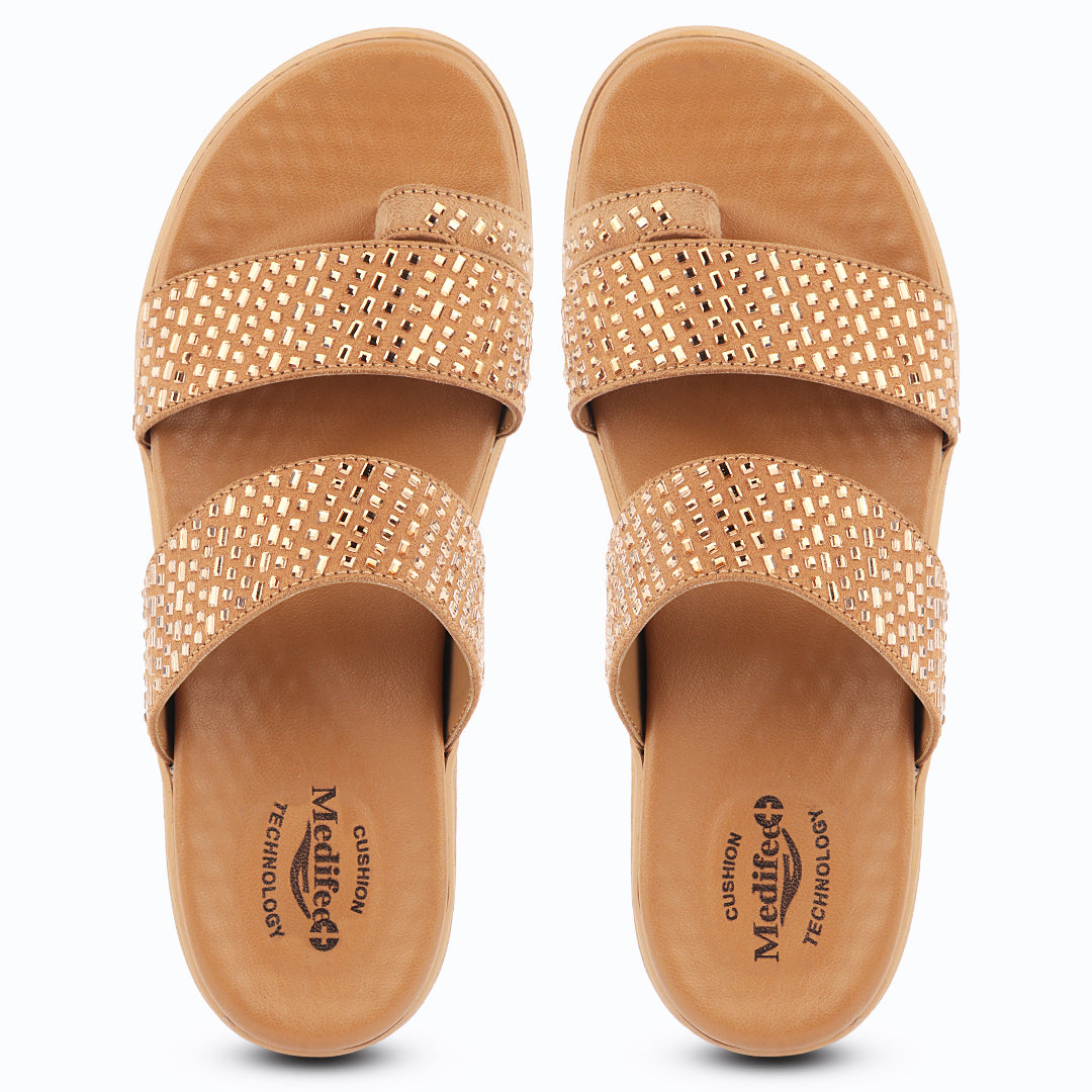 Medifeet Stylish Leather Slippers (Women) (Dual Strap for Better Fit)