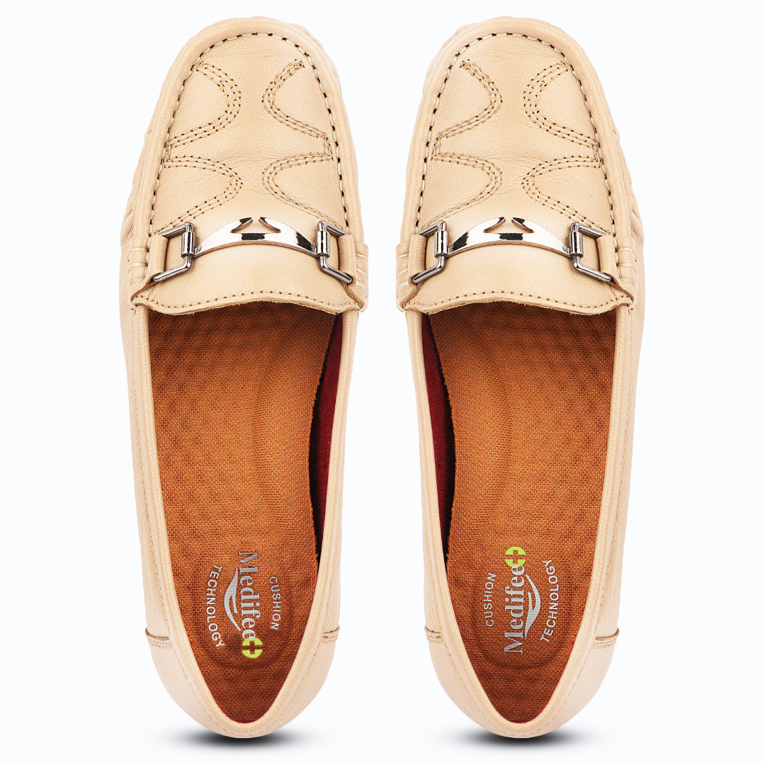 Medifeet Genuine Leather Metal Top Loafers with Arch Support For Women's