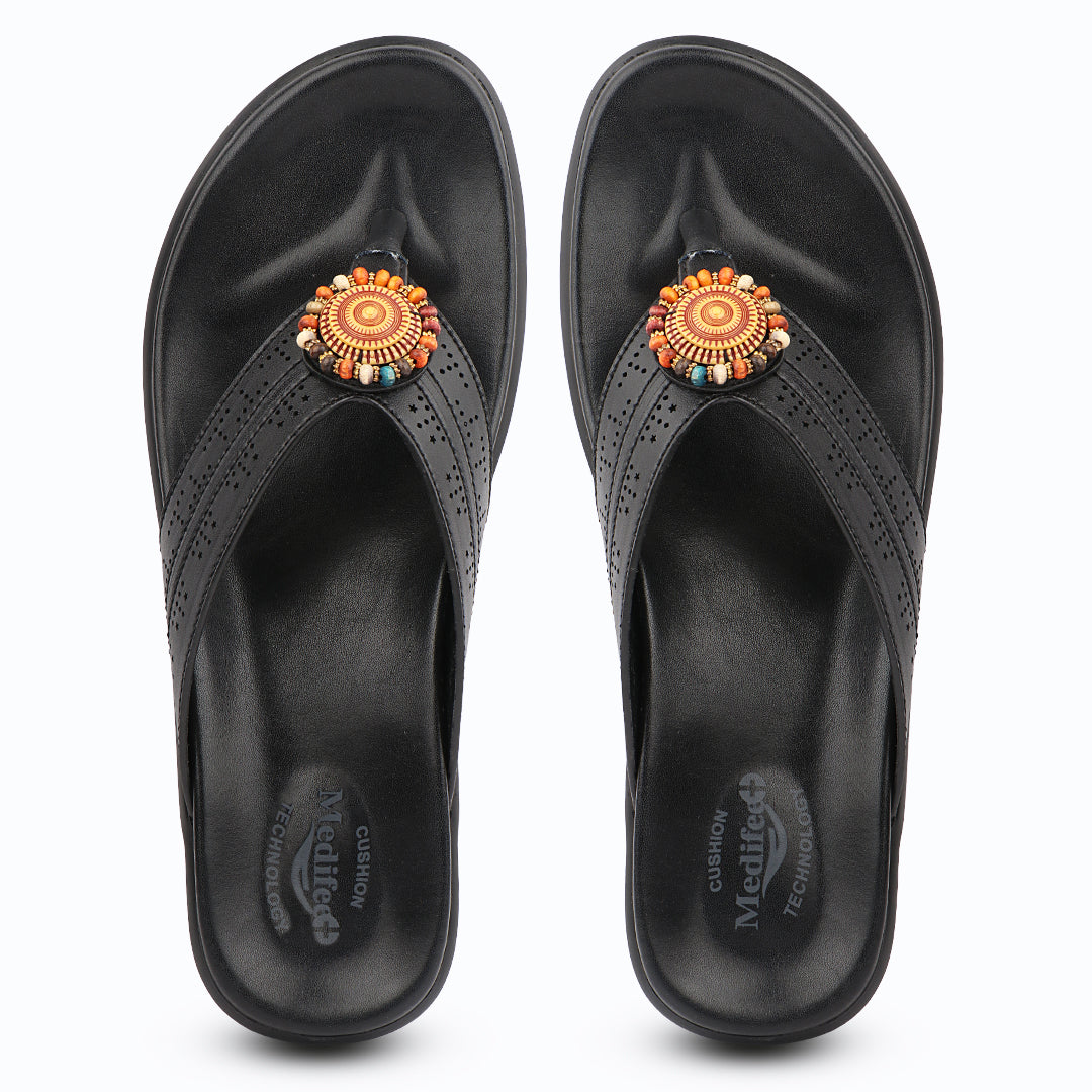 Medifeet Premium Laser Cut Strap with Elegant Embellishment Design Slippers For Women's - Everyday Comfort
