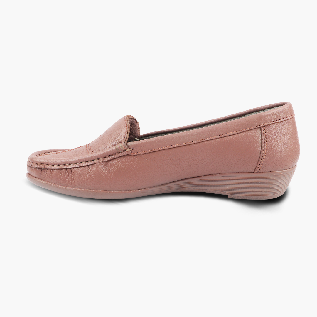 Subtle Heel Leather Loafers for Women with Arch Support