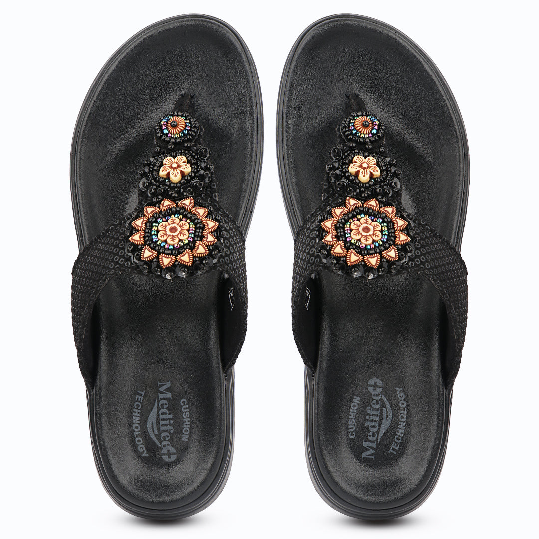 Medifeet Women’s Orthopedic Sandals with Arch Support – Comfortable Beaded Slip-On Flats