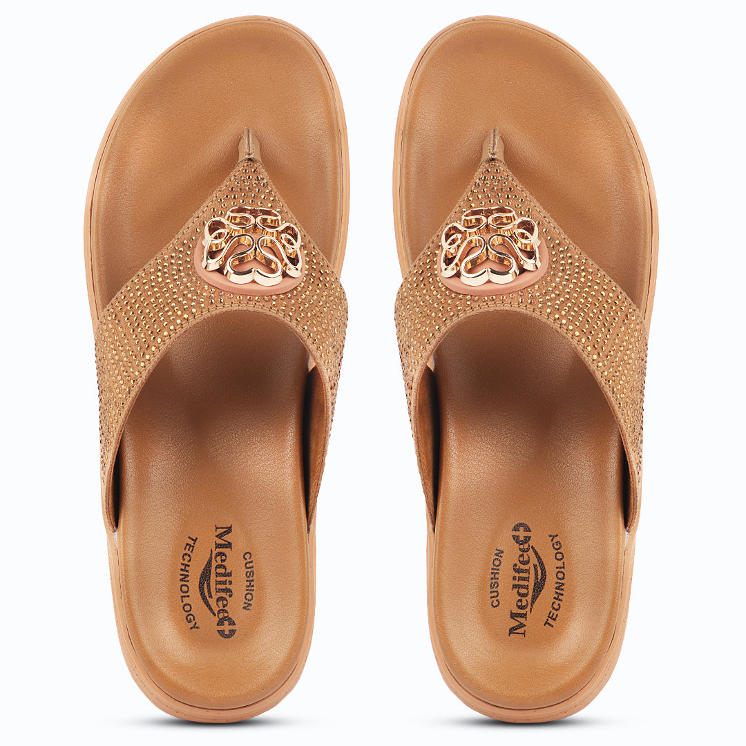 Medifeet Stylish Stone and Comfy Slippers for Women with Midsole Arch Support