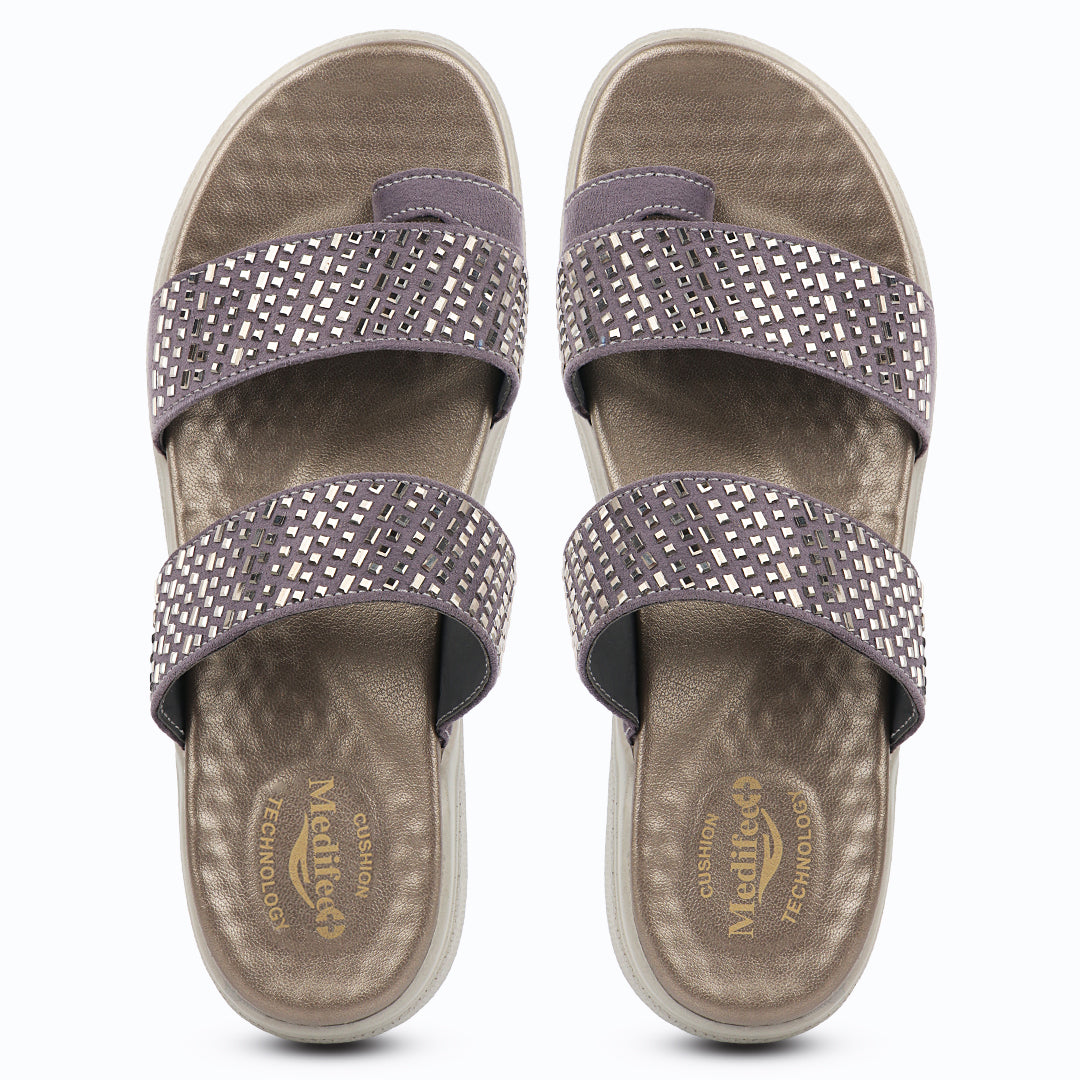 Medifeet Stylish Leather Slippers (Women) (Dual Strap for Better Fit)