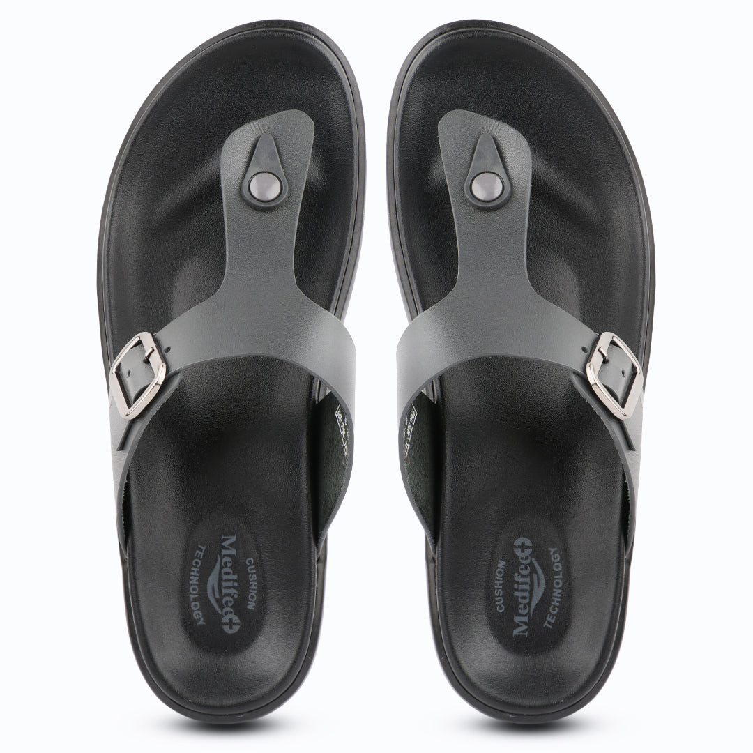 Medifeet Stylish and Comfortable Slippers for Men
(Leather Slippers | V Strapped Design)