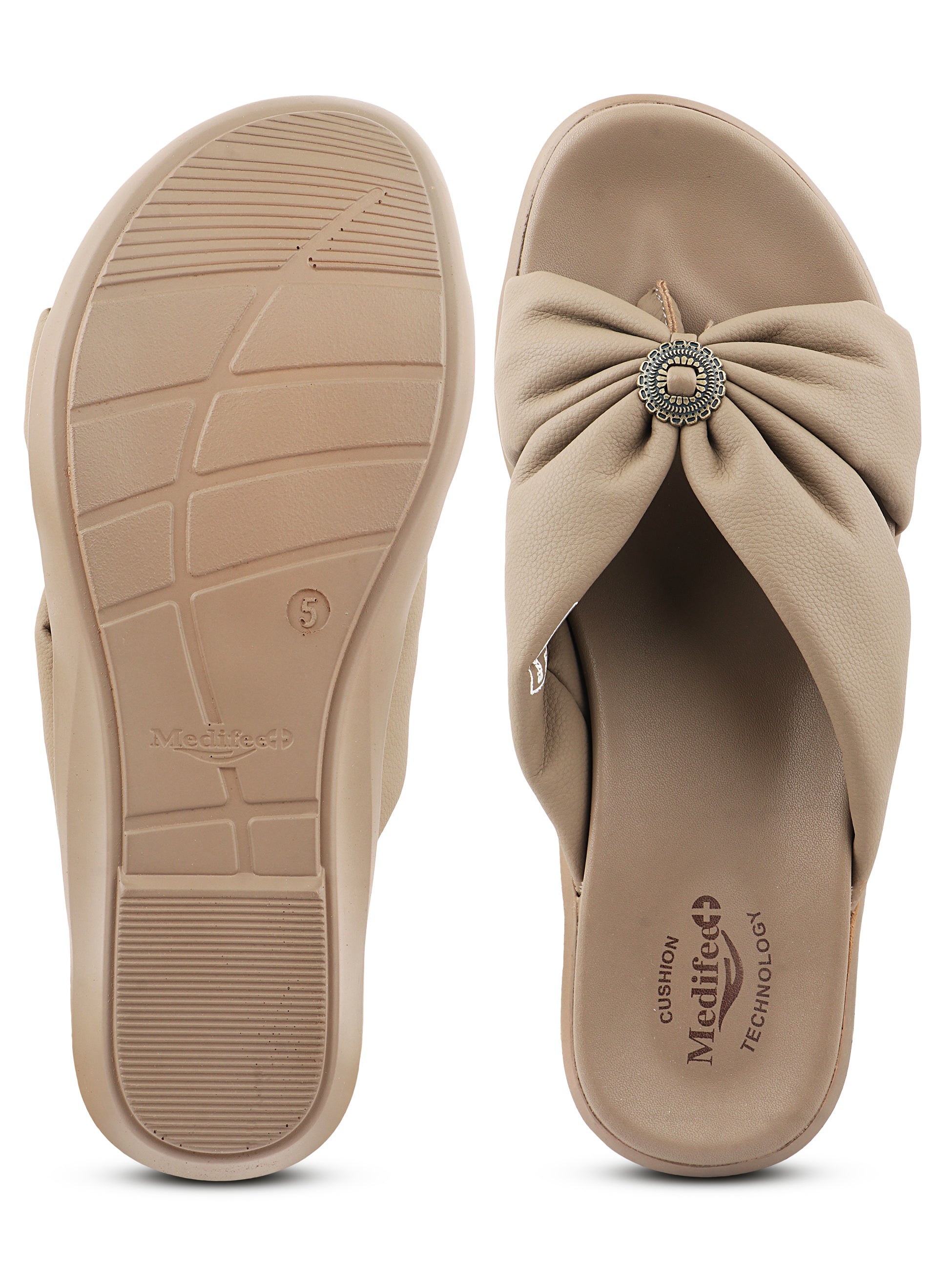 Medifeet Women's Fashion Orthopedic Bow Slide Sandals - Stylish Bow Embellishment | Arch Support | Bounce Back Cushion Midsole | Soft Comfortable Upper | Anti-Skid Outsole | Pain free Walking