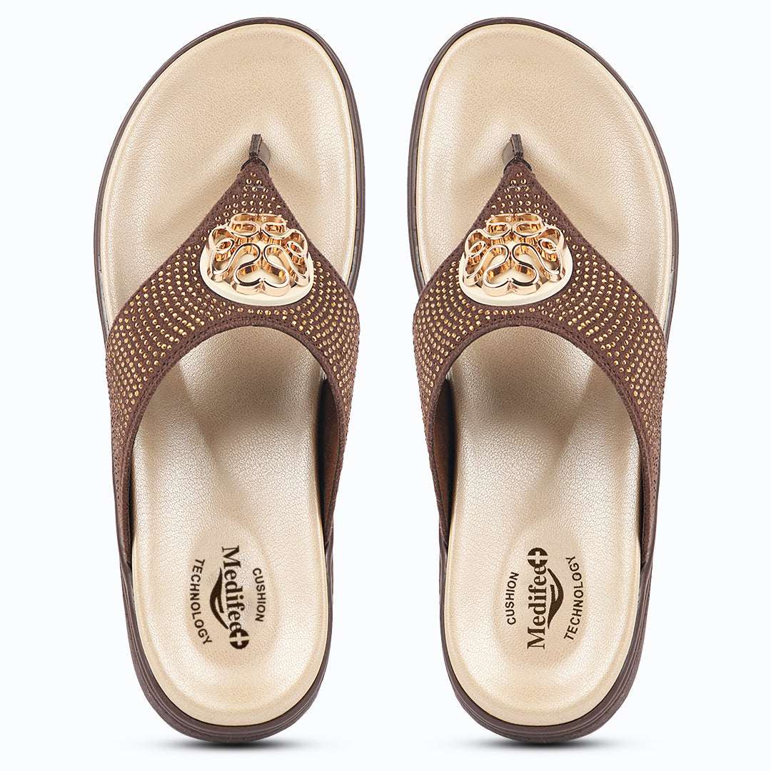 Medifeet Stylish Stone and Comfy Slippers for Women with Midsole Arch Support