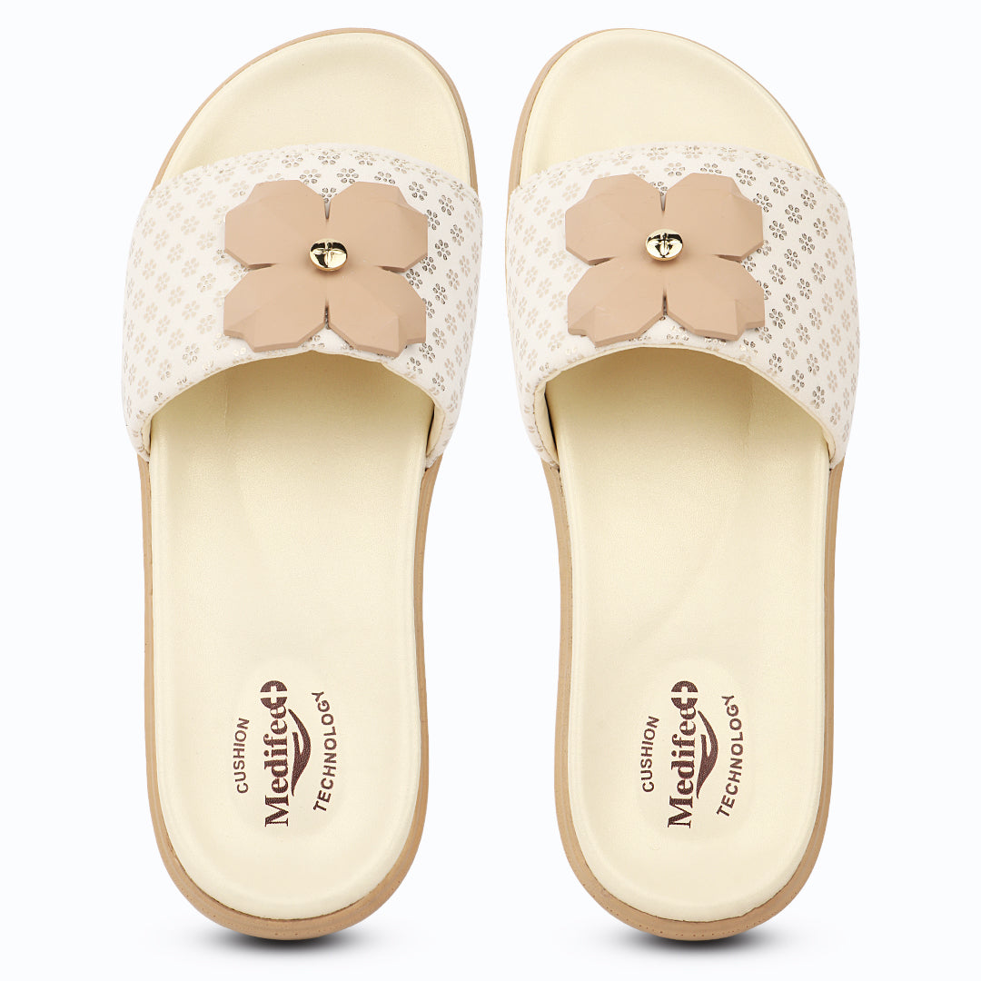 Medifeet Orthopedic Trendy Slides With Arch Support For Women's | Soft Cushion Sole Flats | Fashion Floral Footwear