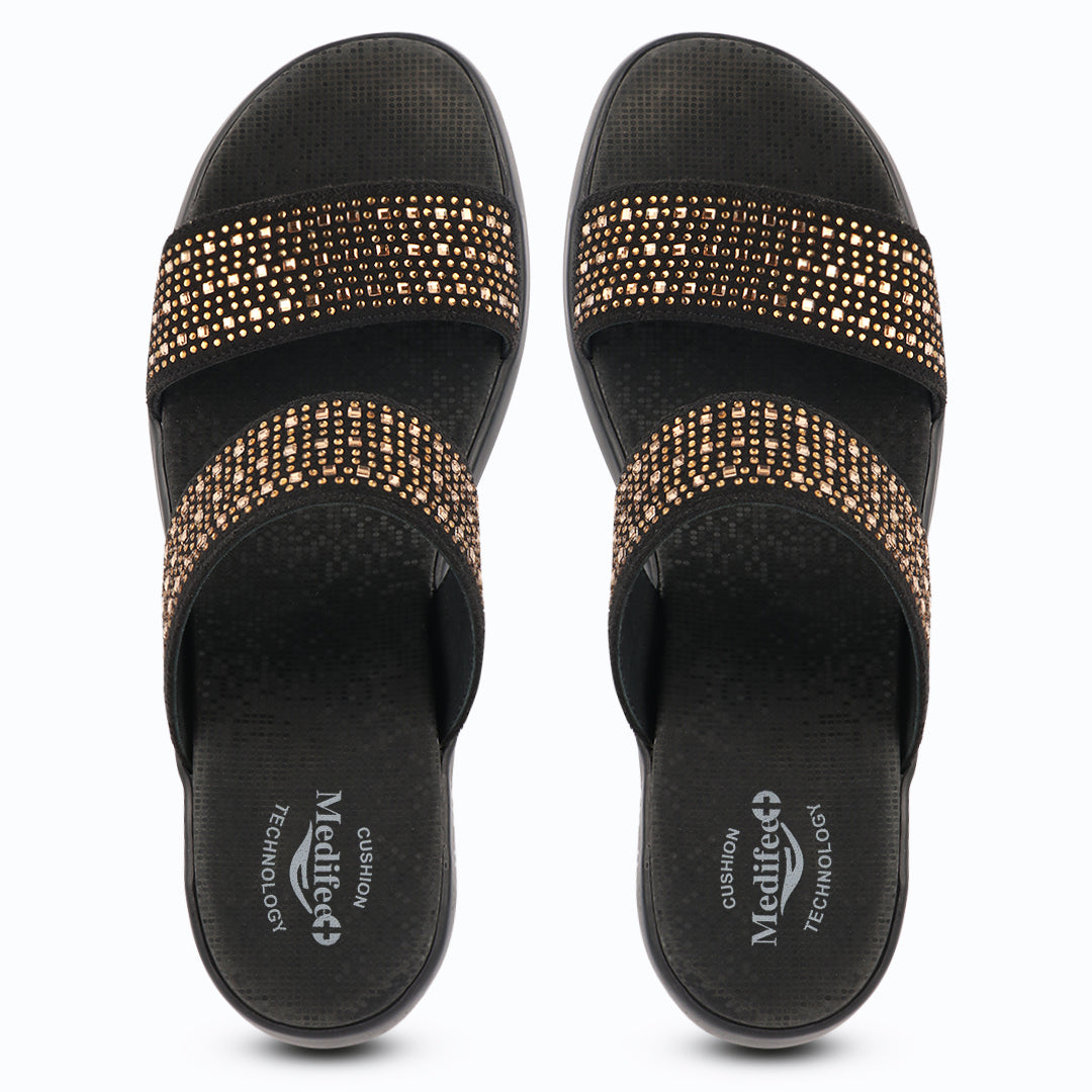 Medifeet Dual Strap Women Wedge Heel Sandals (All Day Wear Comfort)