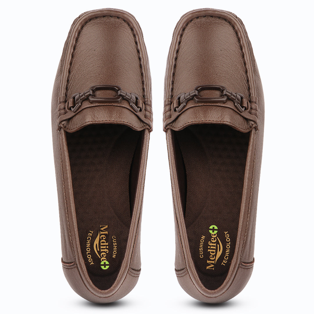 Medifeet Women’s Comfort Loafers – Genuine Leather Slip-On Flats with Arch Support & Cushioned Insole