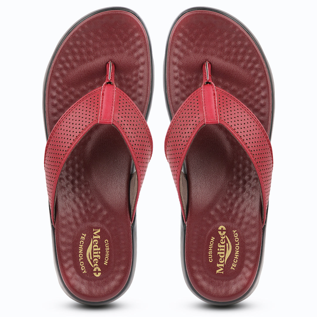 Broad Strap, Cushioned Leather Slippers for Women