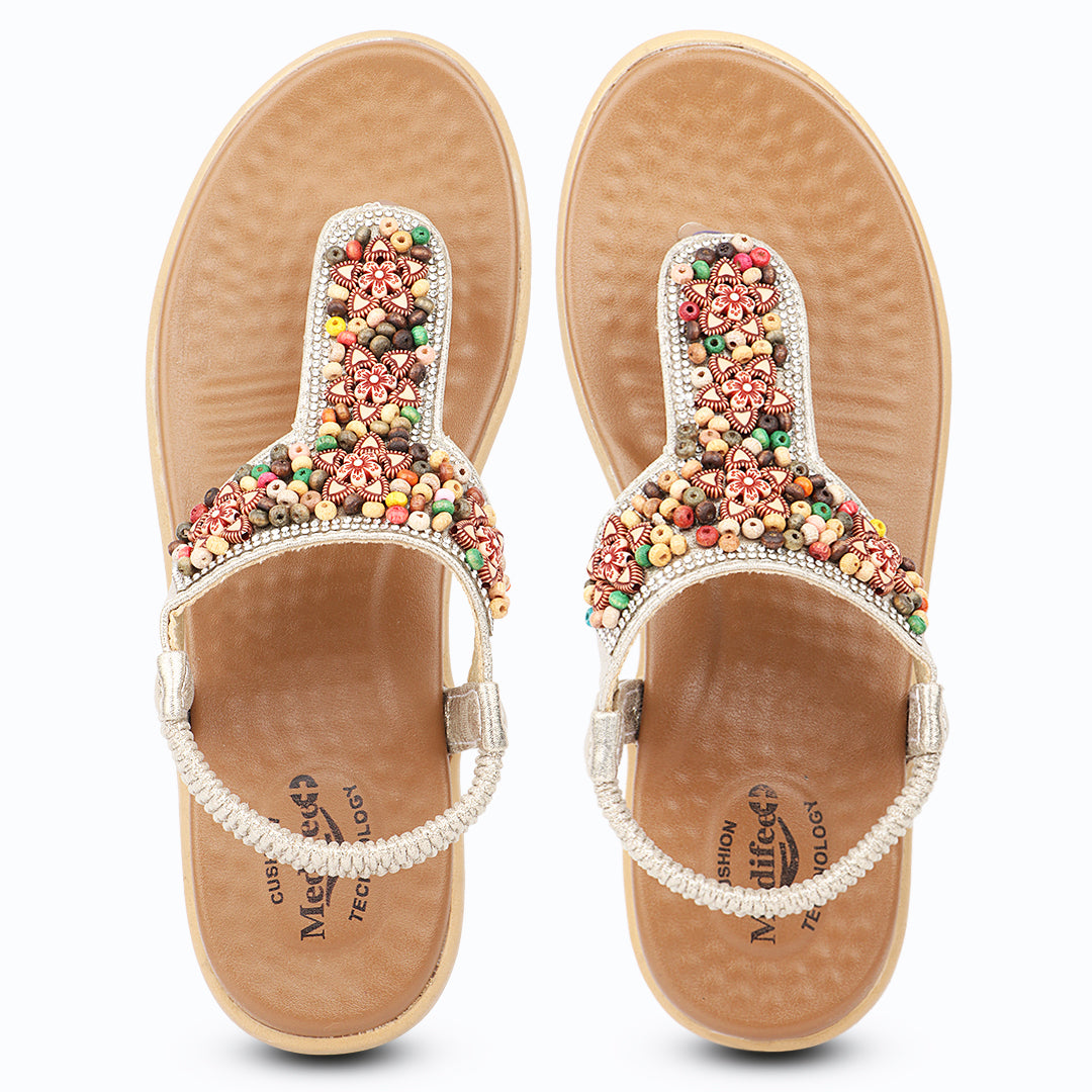 Medifeet Beaded Sandals for Women With Cushion Technology | Lightweight Orthopedic Cushion Flip-Flops | Fashion Meets All-Day Comfort