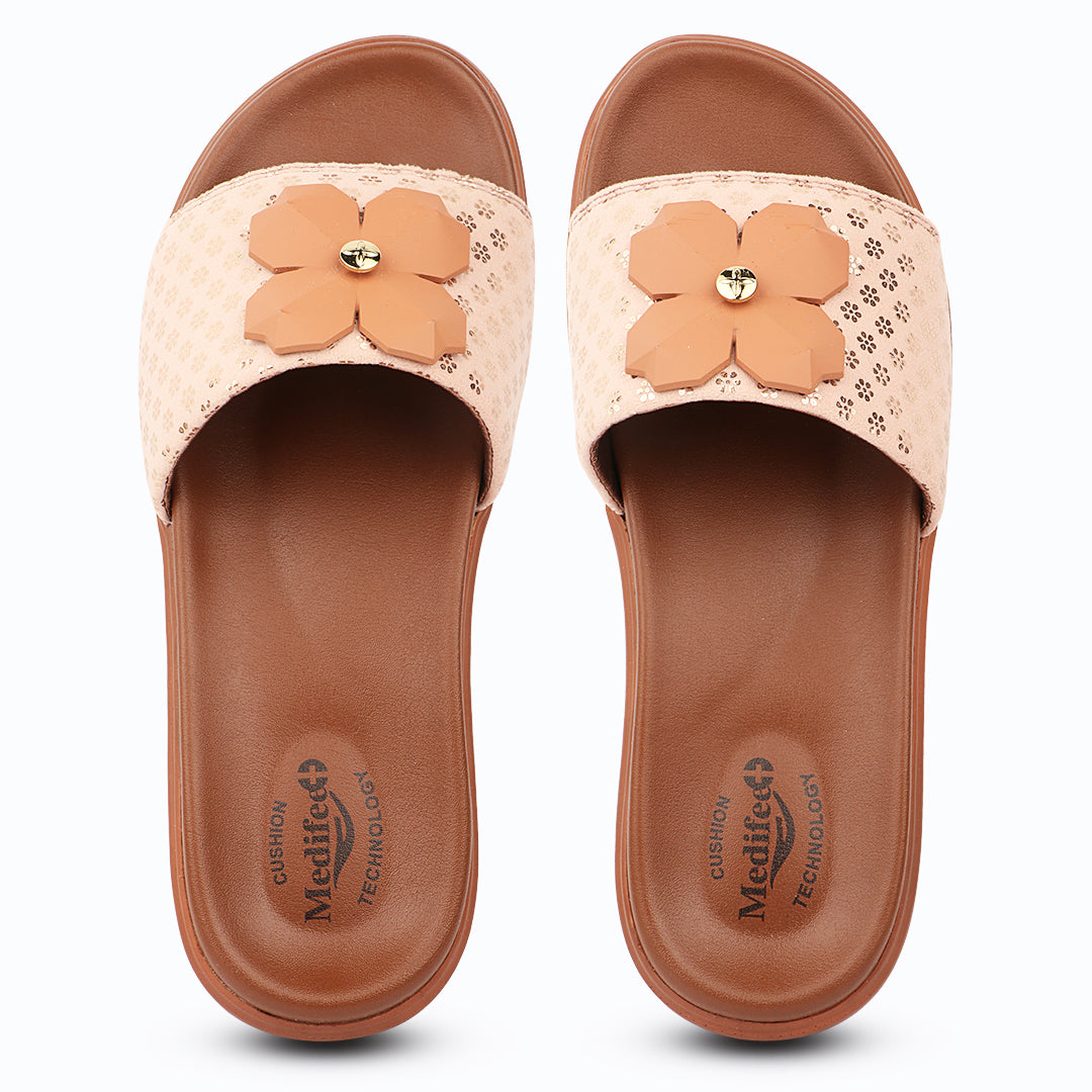 Medifeet Orthopedic Trendy Slides With Arch Support For Women's | Soft Cushion Sole Flats | Fashion Floral Footwear
