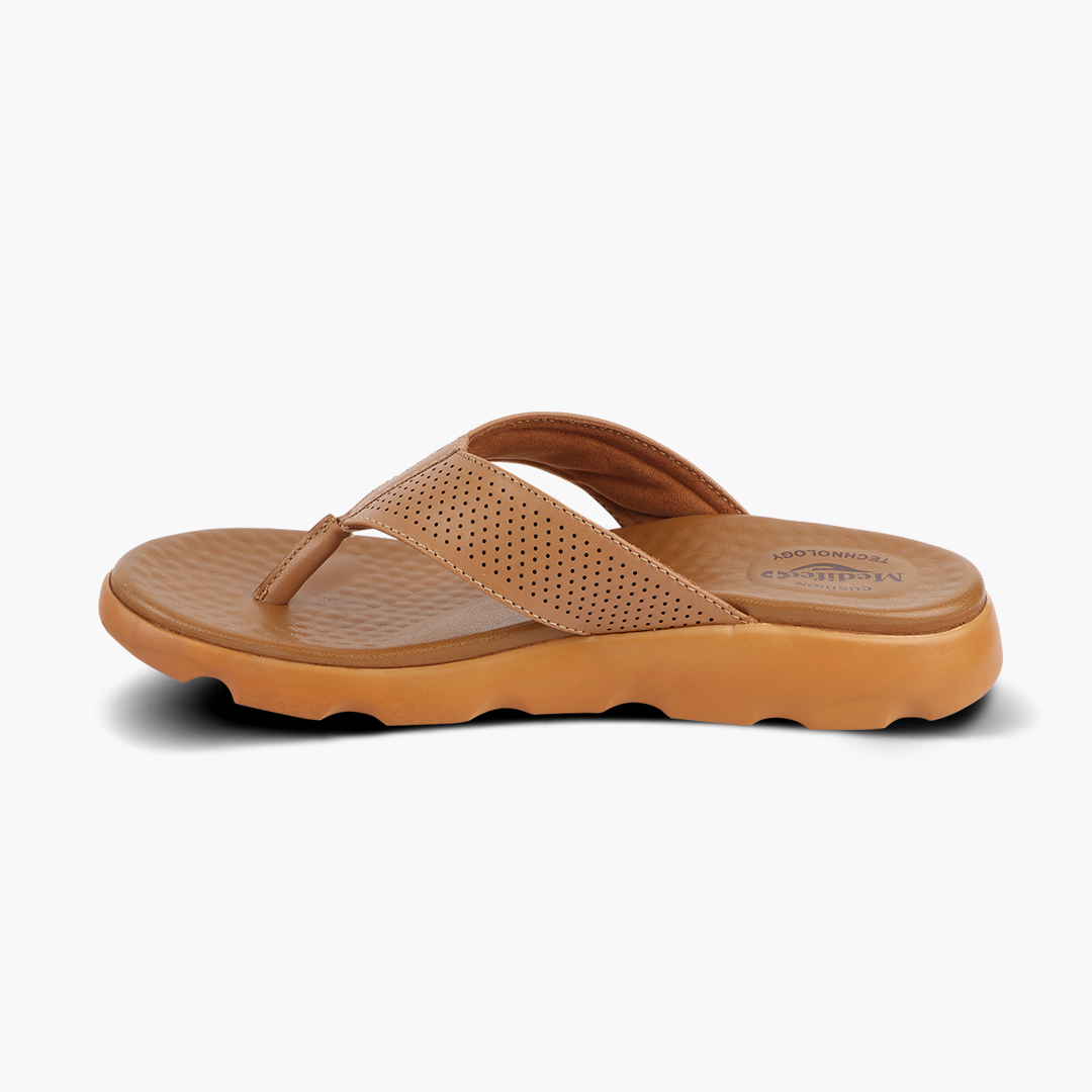Broad Strap, Cushioned Leather Slippers for Women