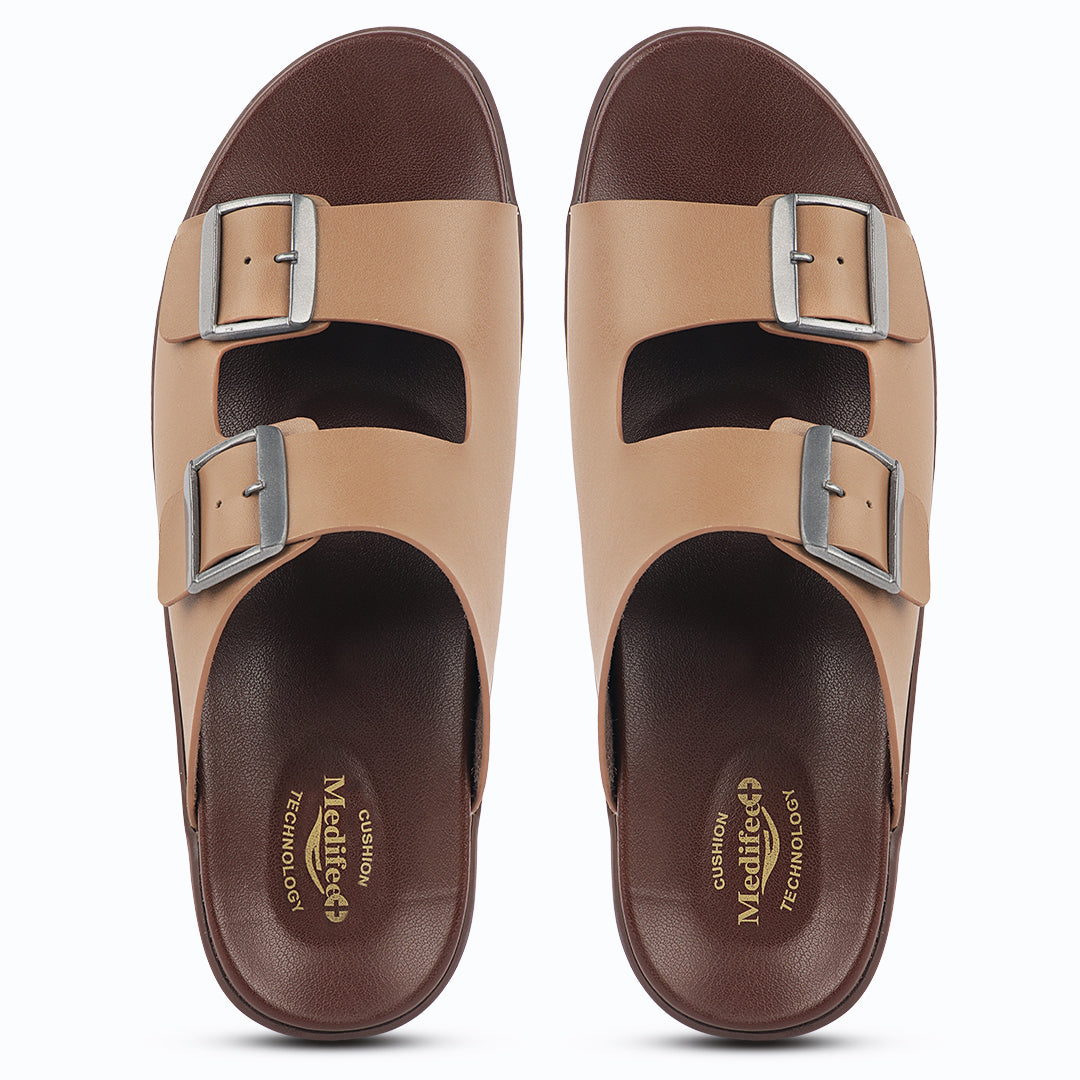 Medifeet Dual Buckle Leather Slippers for Men(Extra Comfortable with Arch Support)