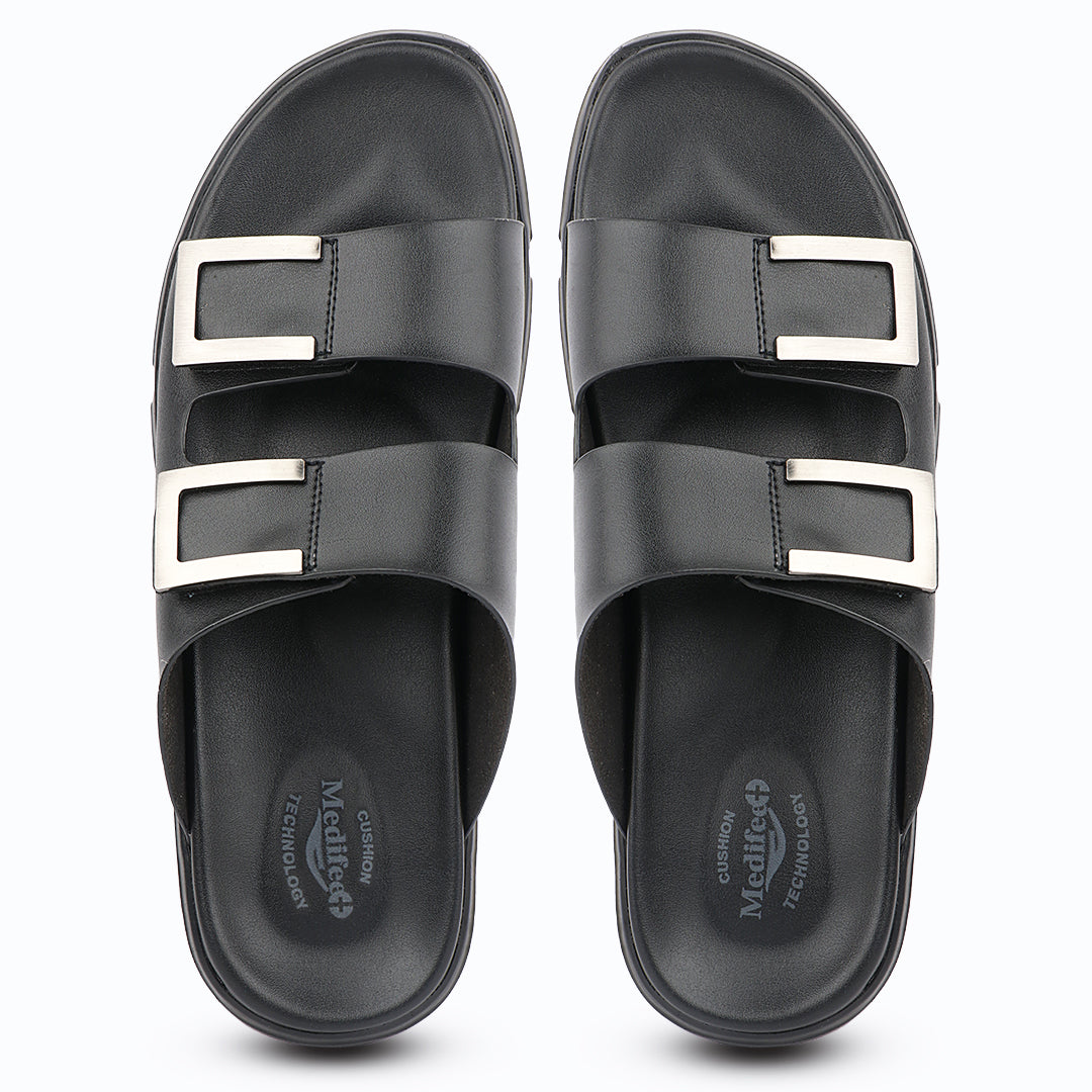 Medifeet Comfort Slide Sandals For Men's - Adjustable double straps with elegant metal buckles