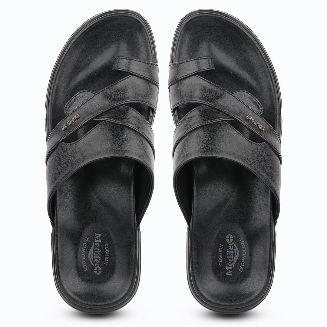 Medifeet Men’s Orthopedic Cross Strap Comfort Slides | Advanced Arch Support | Ultra Cushion Footbed | BASF German Technology Sole | Anti-Skid