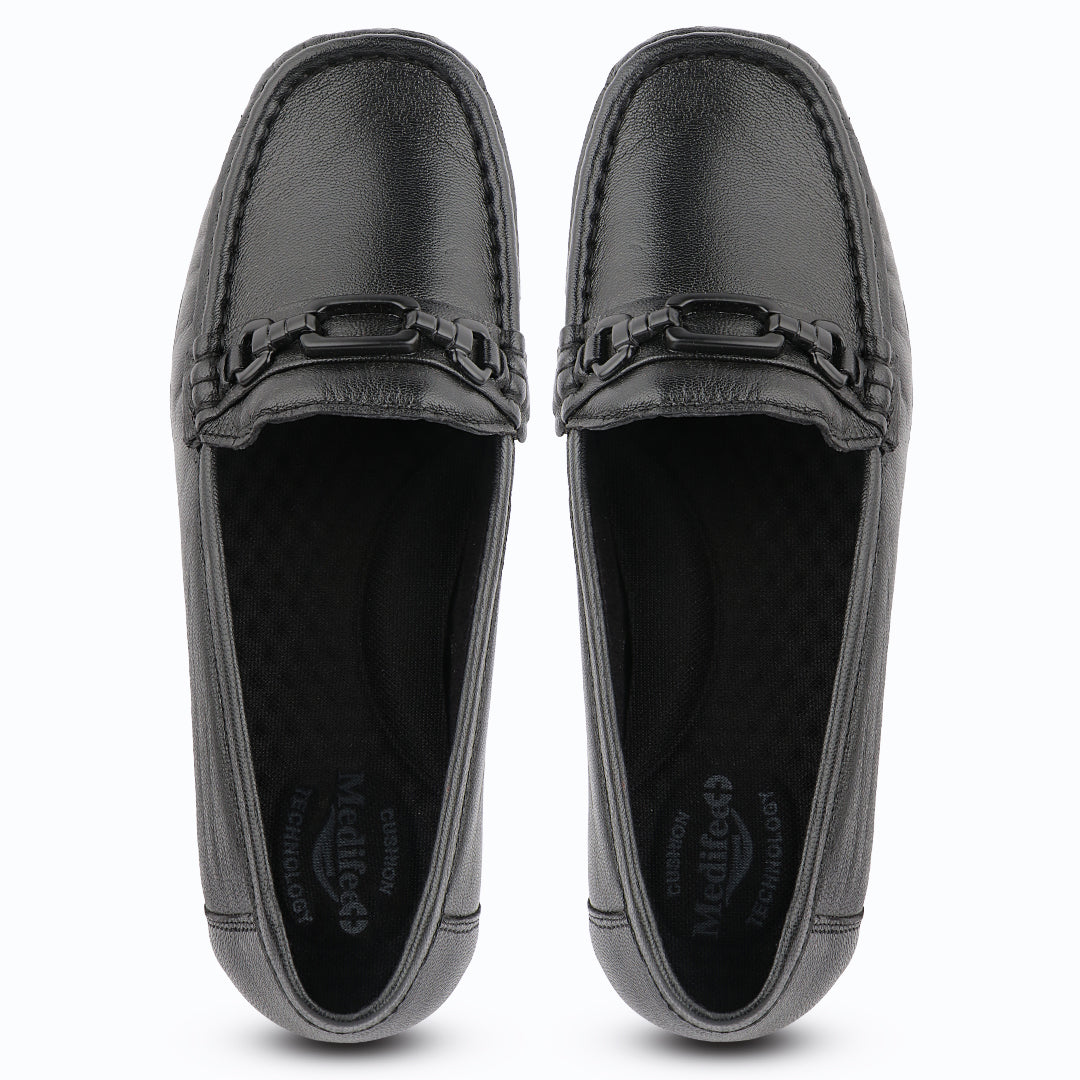 Medifeet Women’s Comfort Loafers – Genuine Leather Slip-On Flats with Arch Support & Cushioned Insole
