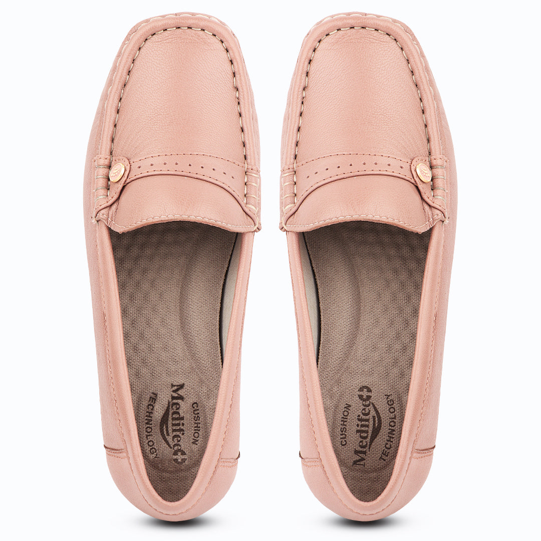 Medifeet Premium Leather Moccasin Loafers for Women | Plush Padded Footbed, Anatomical Arch Support, Breathable Inner Lining Loafers
