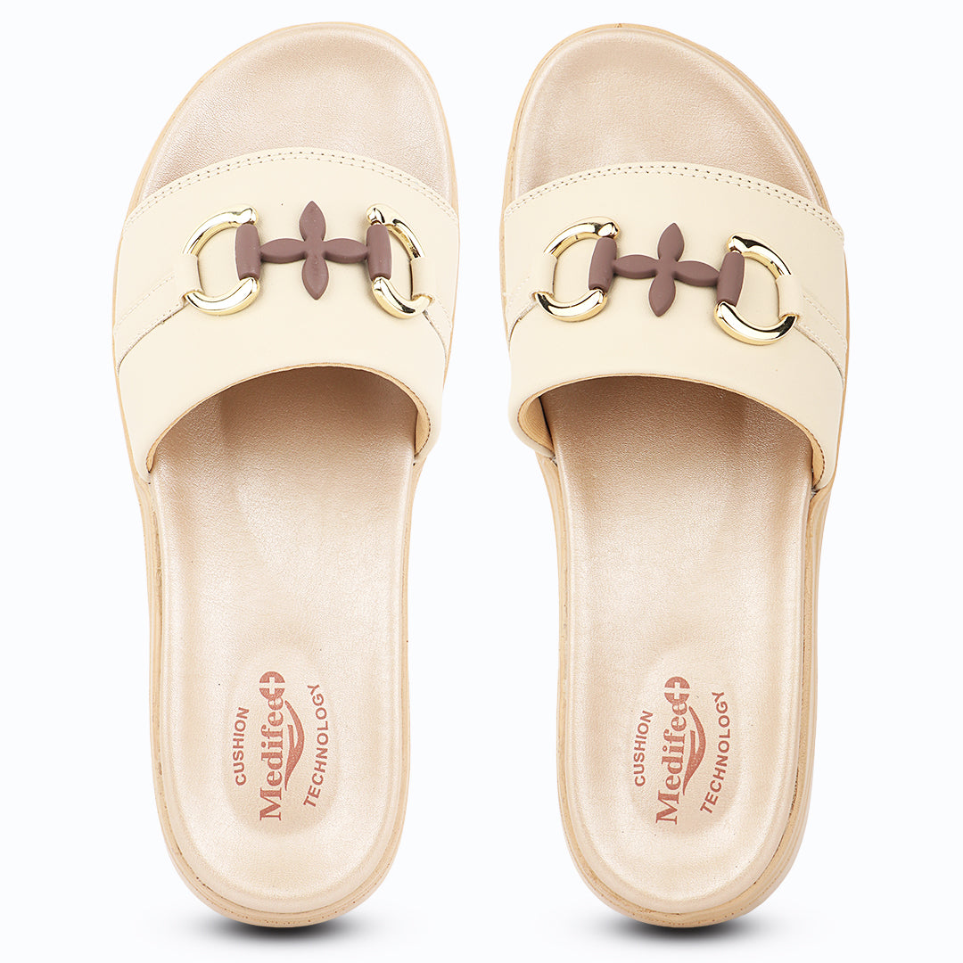 Medifeet Classic Leather Slide for Women (Cushioned Footbed & Arch Support)