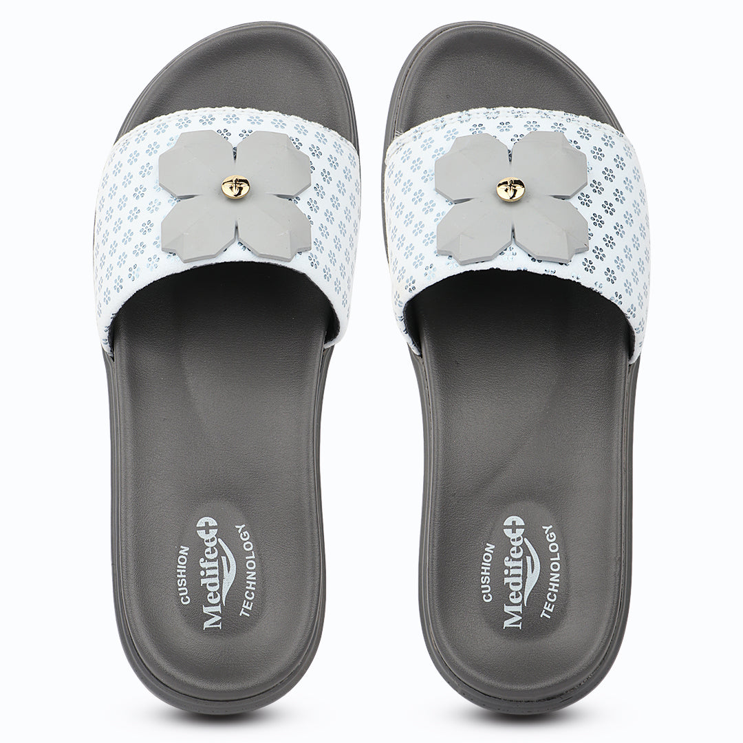 Medifeet Orthopedic Trendy Slides With Arch Support For Women's | Soft Cushion Sole Flats | Fashion Floral Footwear