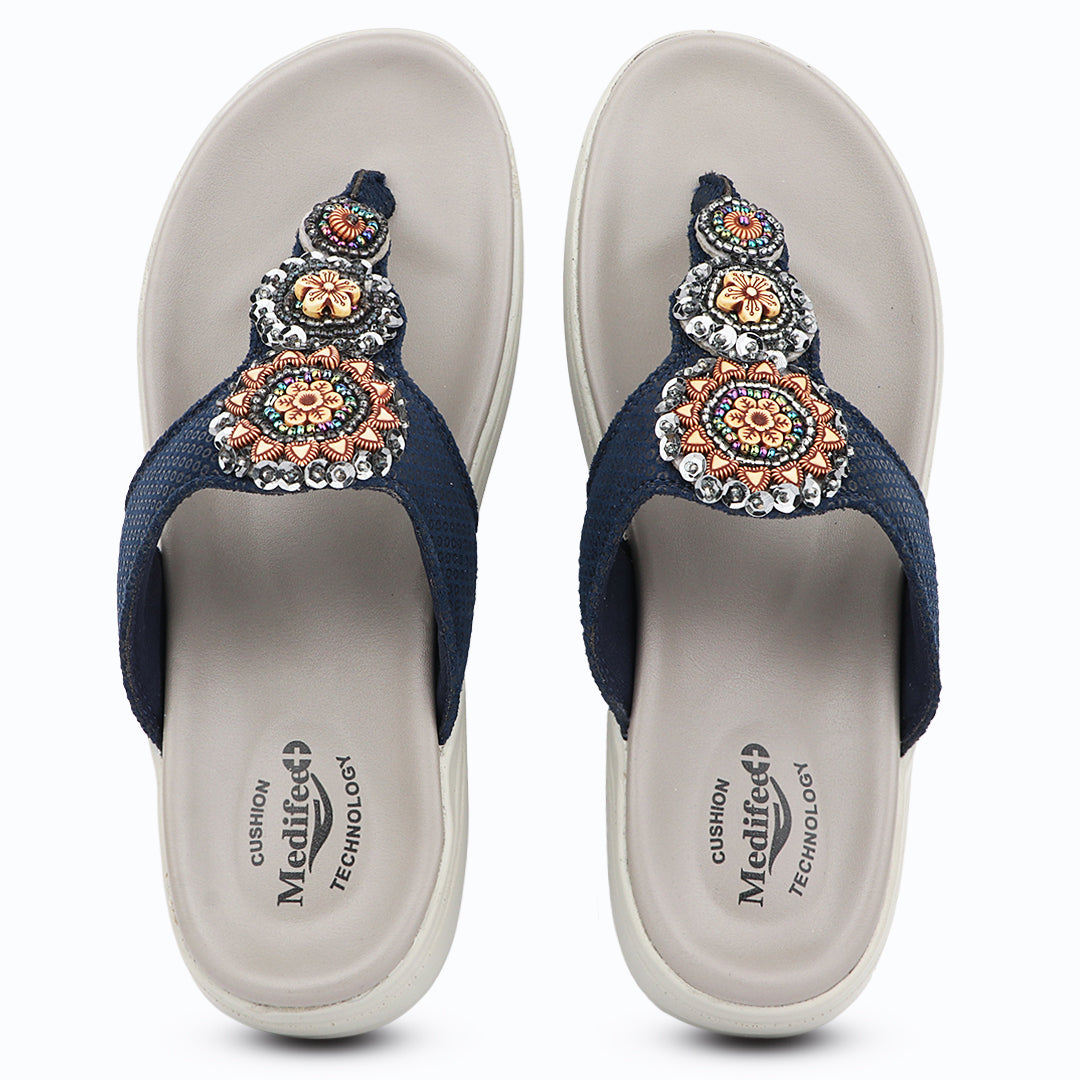 Medifeet Women’s Orthopedic Sandals with Arch Support – Comfortable Beaded Slip-On Flats