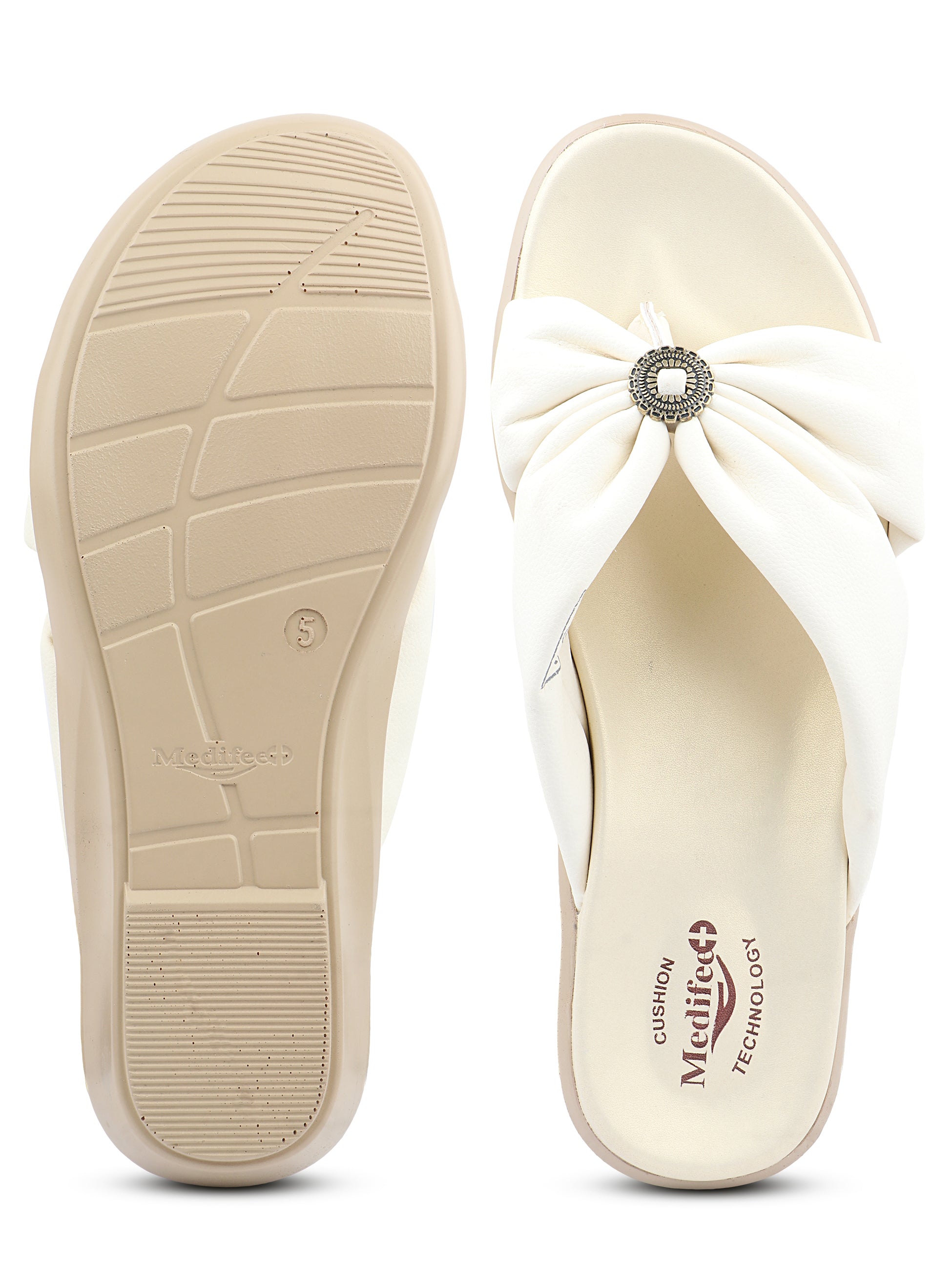 Medifeet Women's Fashion Orthopedic Bow Slide Sandals - Stylish Bow Embellishment | Arch Support | Bounce Back Cushion Midsole | Soft Comfortable Upper | Anti-Skid Outsole | Pain free Walking