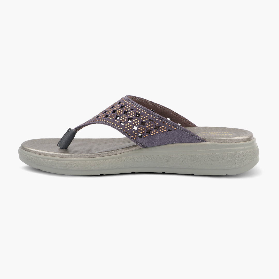 Broad V- Strap Women Vegan Leather Slippers