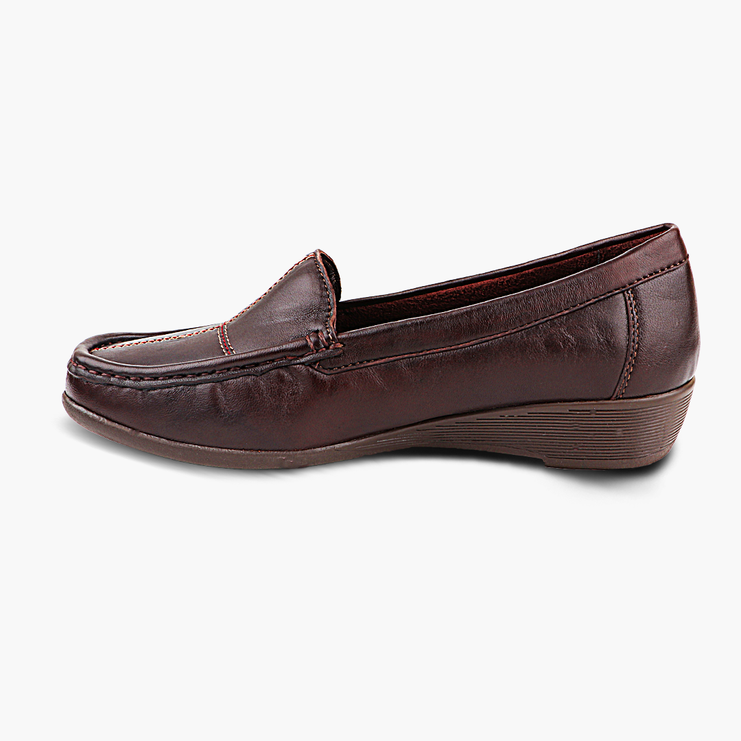Subtle Heel Leather Loafers for Women with Arch Support
